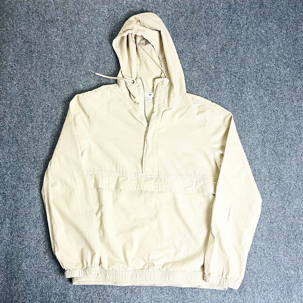 BP. Women's Hooded Anorak Jacket M Waffle Cotton Full Zip Beige Mid-Length
